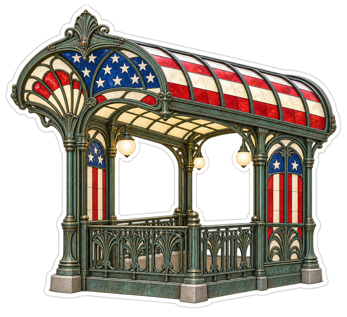 American Flag Ornate Subway Kiosk Art Vinyl Decal Stickers