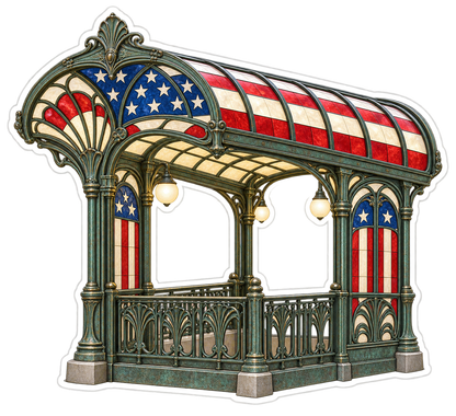 American Flag Ornate Subway Kiosk Art Vinyl Decal Stickers
