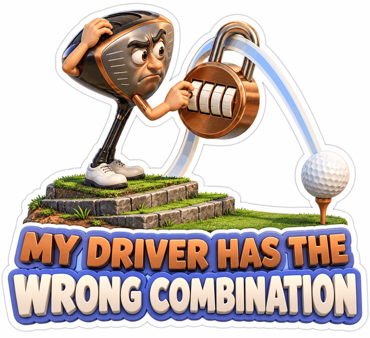 Golf Driver Holding Combination Padlock Art Vinyl Decal Stickers