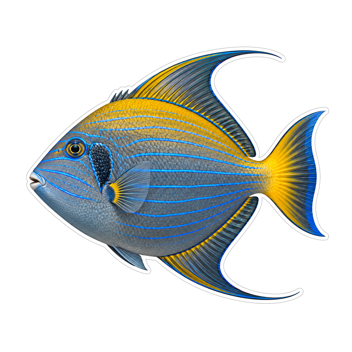 Blue Striped Fish with Long Curved Fin Tips Vinyl Decal Stickers