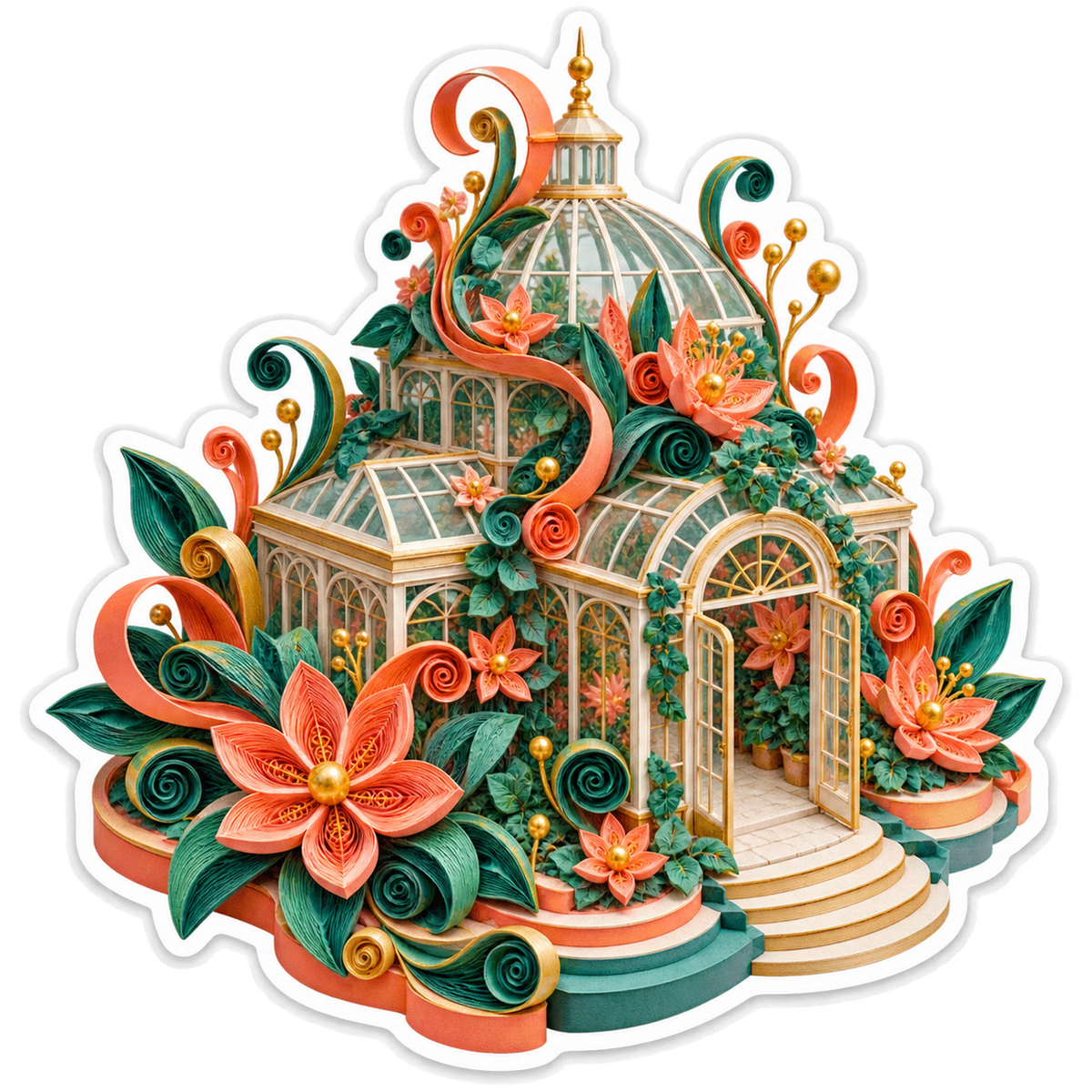 Coral Paper Flowers on Glass Garden Pavilion Vinyl Decal Stickers