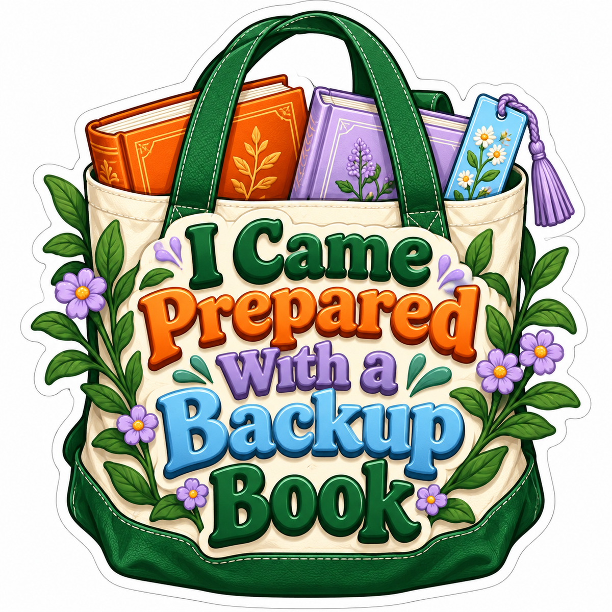 Green Handled Tote and Backup Book Quote Vinyl Decal Stickers
