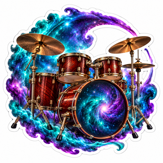 Brown Drum Kit with Blue Purple Galaxy Waves Vinyl Decal Stickers