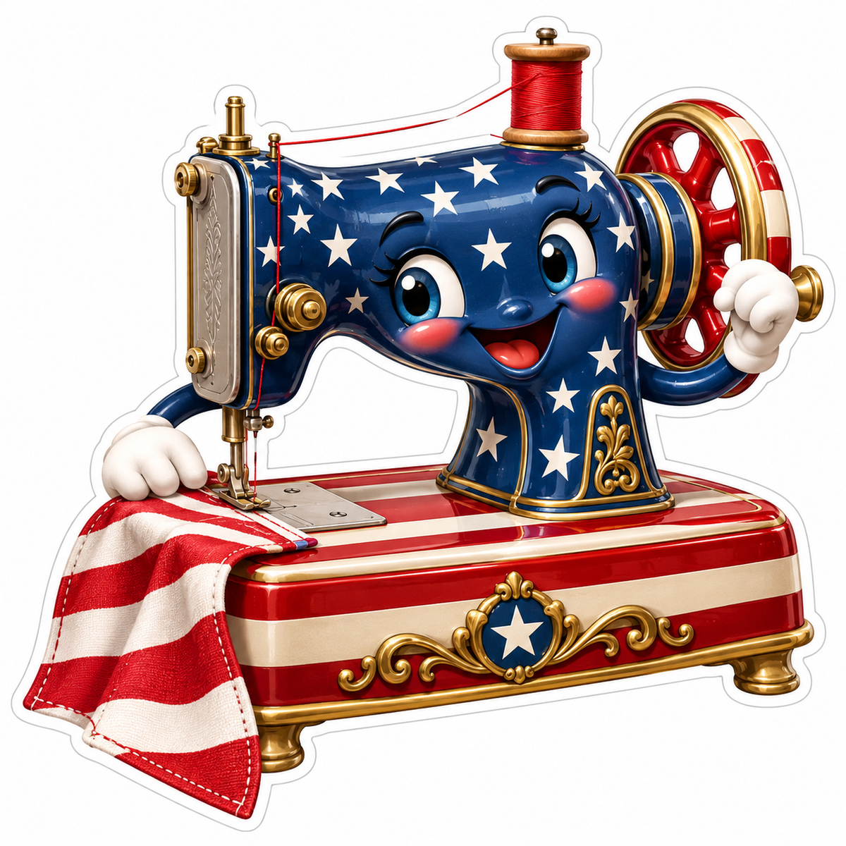 Smiling Patriotic Sewing Machine Art Vinyl Decal Stickers