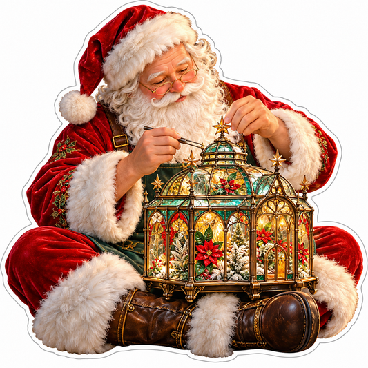Santa Crafting Stained Glass Garden Dome Vinyl Decal Stickers