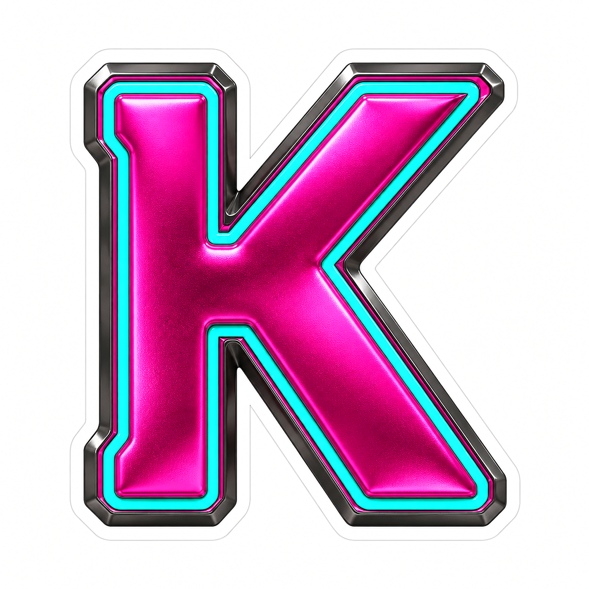 Fuchsia Metallic Letter K with Aqua Inlay Vinyl Decal Stickers