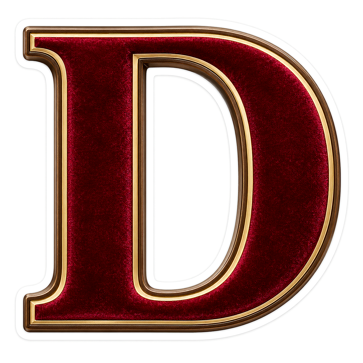 Burgundy Velvet Gold Trim Letter D Vinyl Decal Stickers