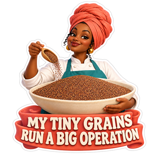 Chef in Coral Headwrap Pouring Tiny Grains Vinyl Decal Stickers