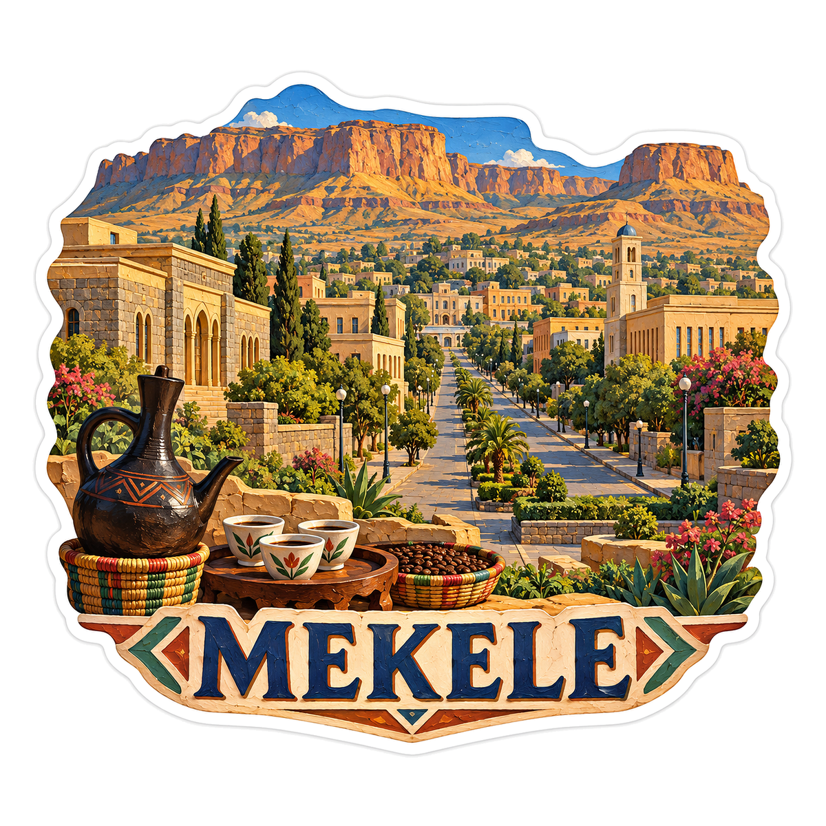Mekele Boulevard Cliffs and Coffee Art Vinyl Decal Stickers