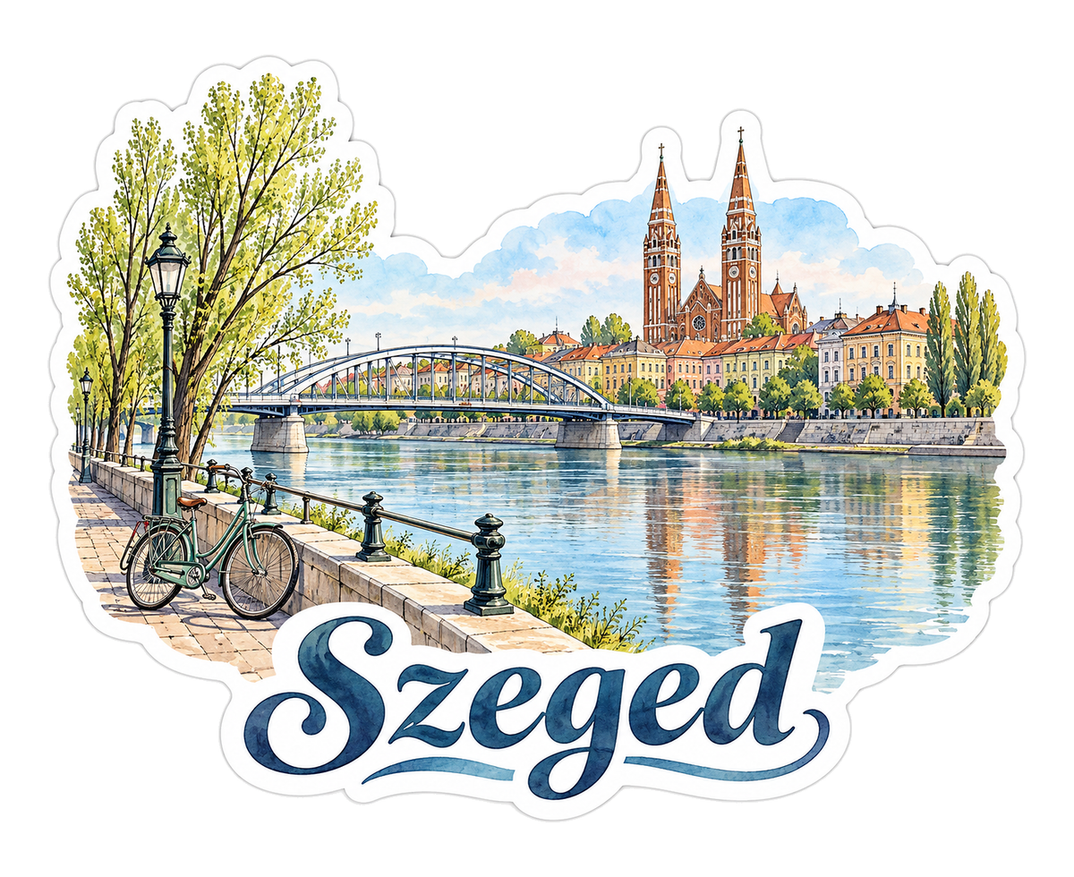 Szeged River Bridge and Twin Spires Art Vinyl Decal Stickers