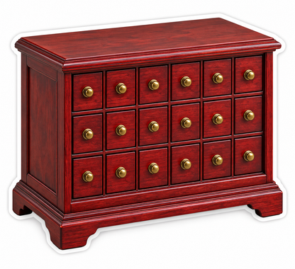 Red Wood Cabinet with Eighteen Small Drawers Vinyl Decal Stickers
