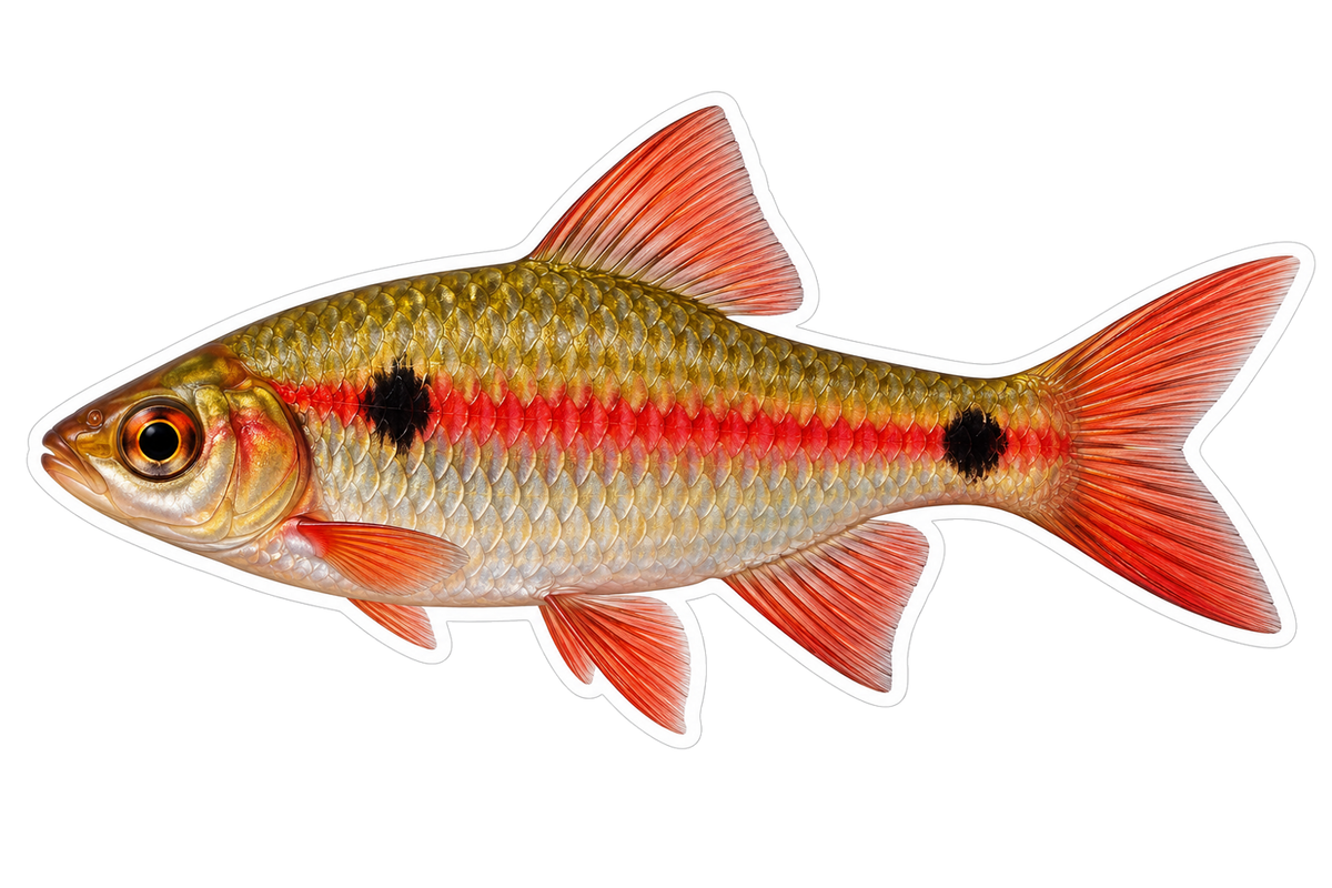 Gold Fish with Red Stripe and Two Black Dots Art Vinyl Decal Stickers
