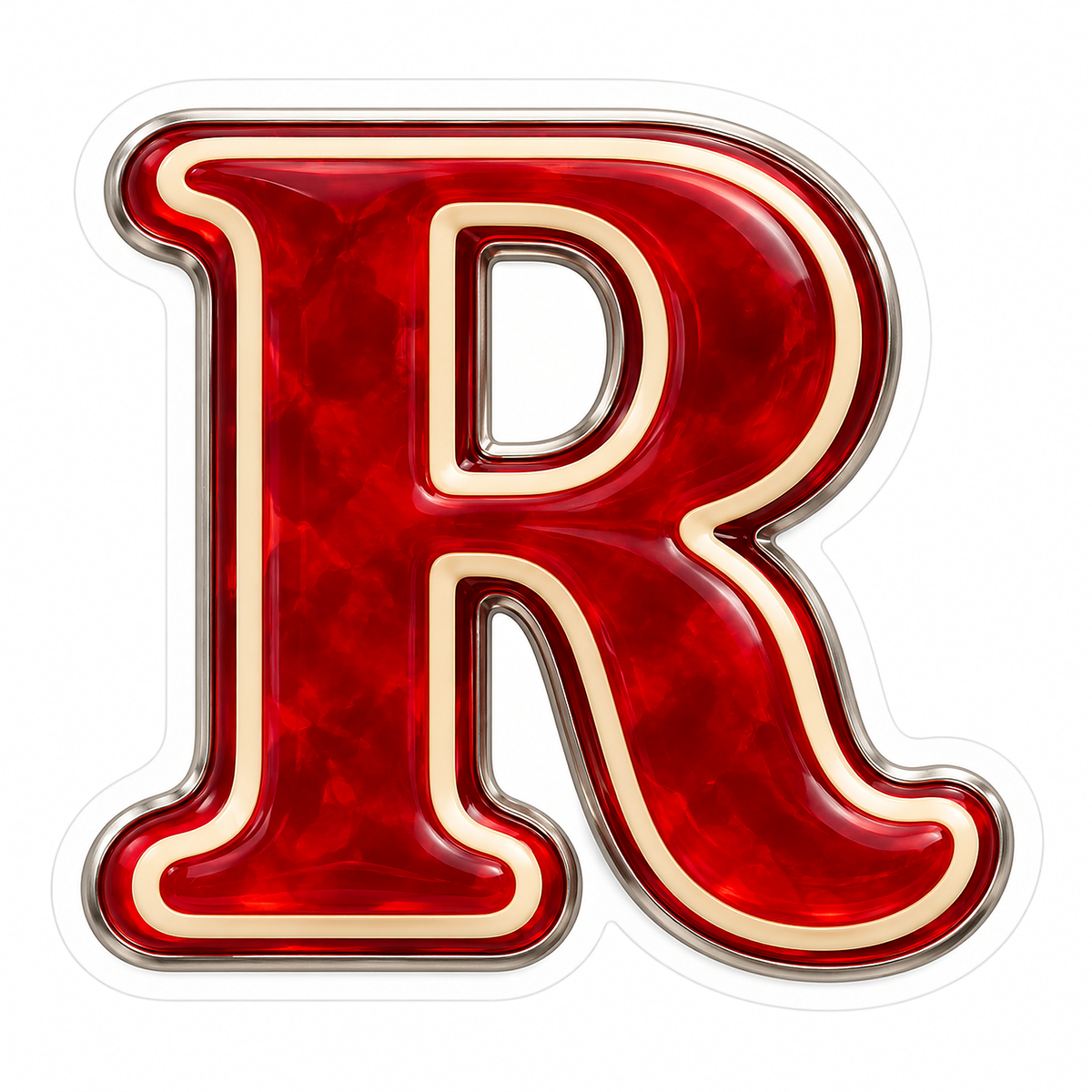Ruby Marbled Serif Letter R with Ivory Trim Vinyl Decal Stickers