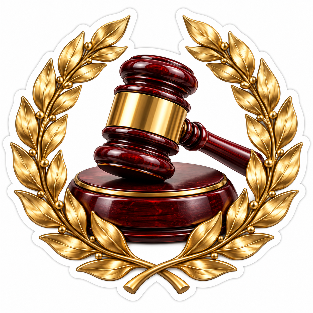 Burgundy Gavel within Golden Laurel Wreath Vinyl Decal Stickers