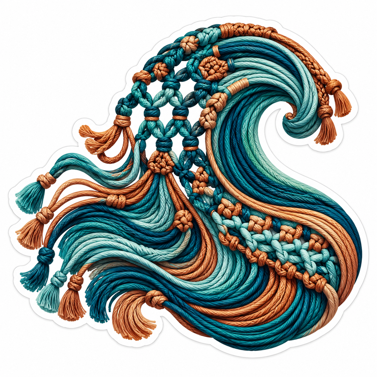 Teal Tan Macrame Ocean Wave Vinyl Decal Stickers