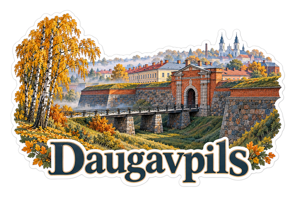 Daugavpils Autumn Fortress Gate and Birch Vinyl Decal Stickers