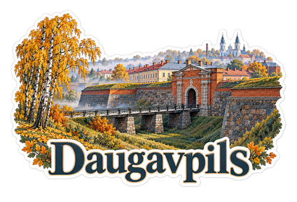 Daugavpils Autumn Fortress Gate and Birch Vinyl Decal Stickers