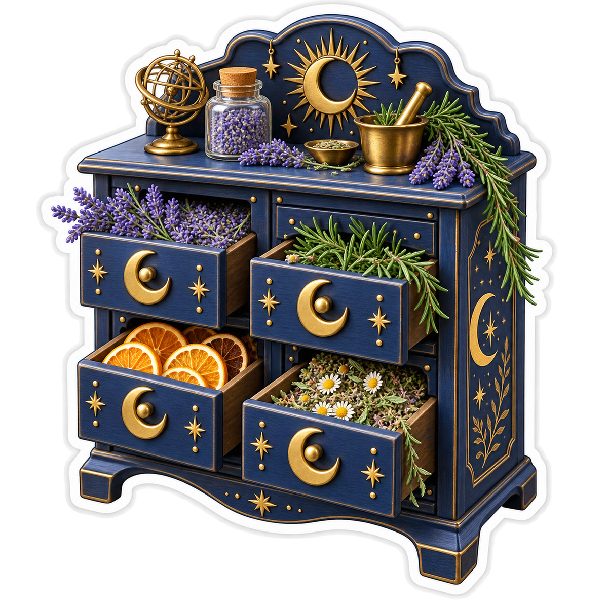 Navy Moon Drawer Cabinet with Flowers Vinyl Decal Stickers