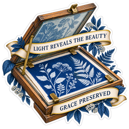 Grace Blue Floral Print in Wooden Frame Art Vinyl Decal Stickers