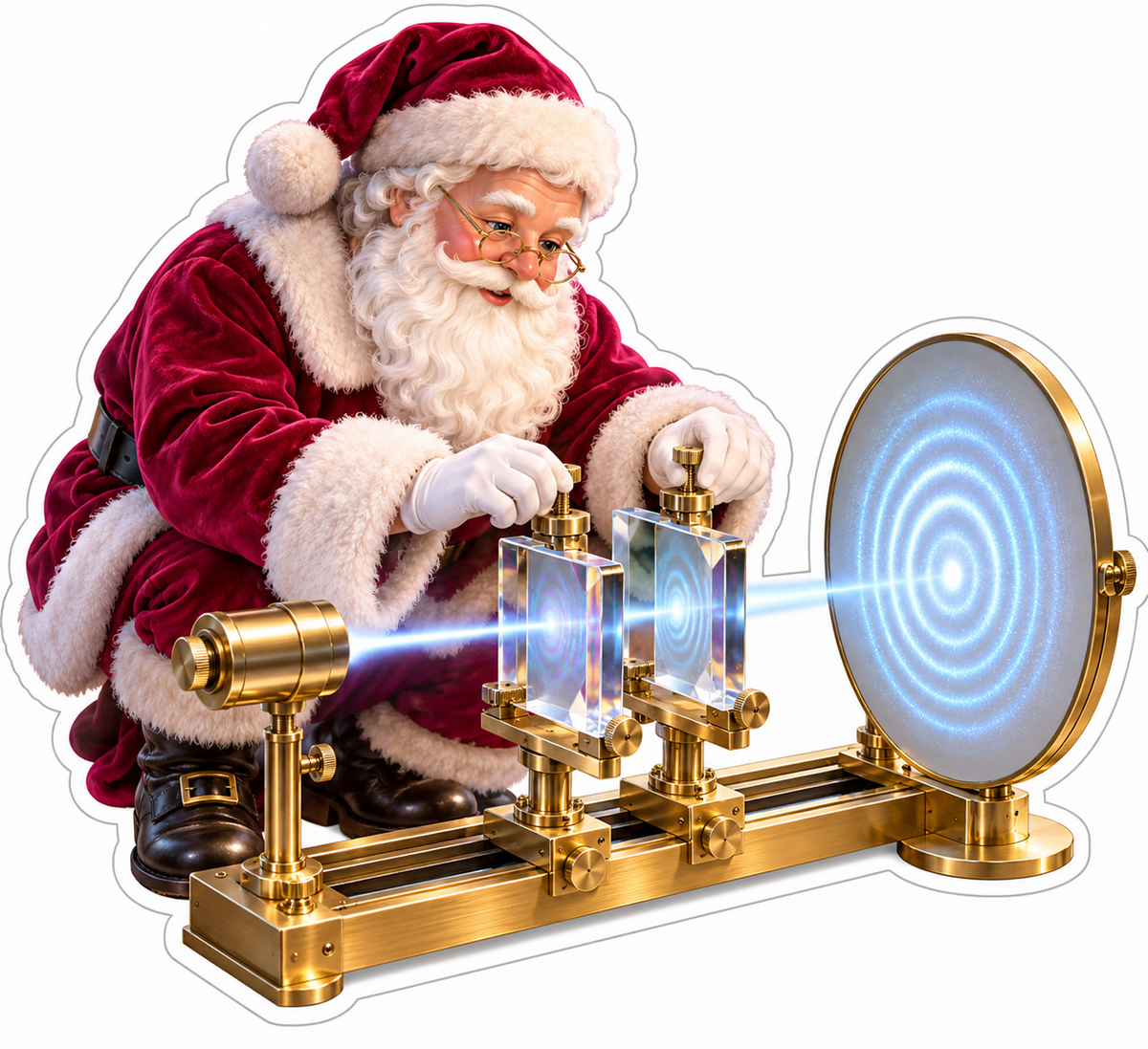 Santa Aligning Glass Plates with Blue Light Vinyl Decal Stickers