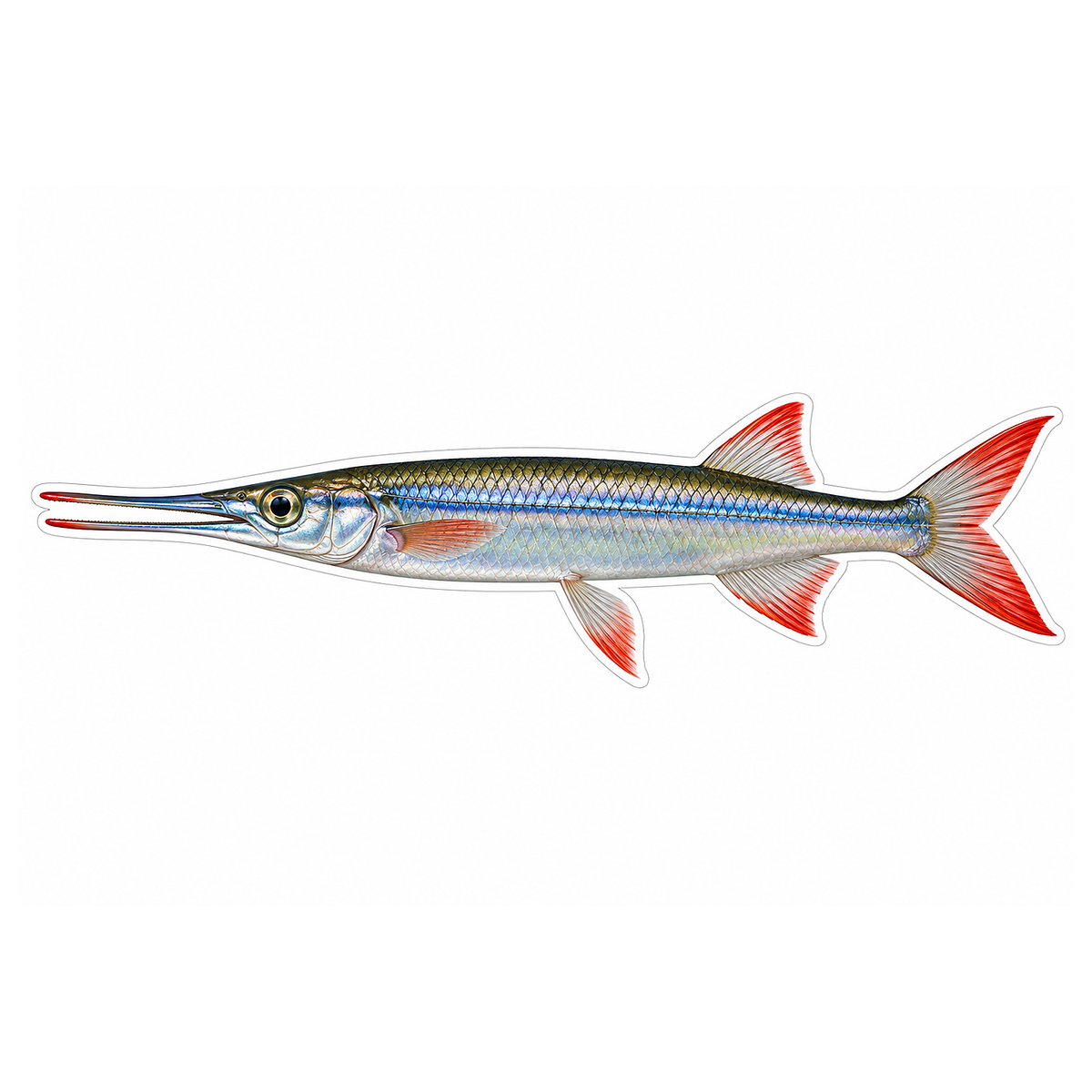 Silver Halfbeak with Red Fins Vinyl Decal Stickers
