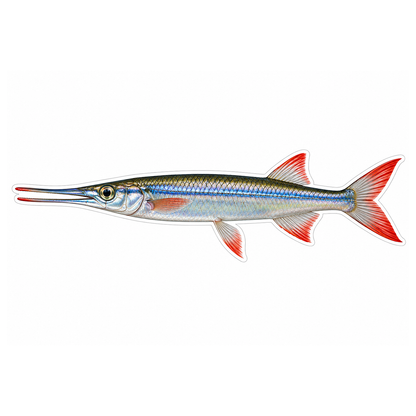 Silver Halfbeak with Red Fins Vinyl Decal Stickers