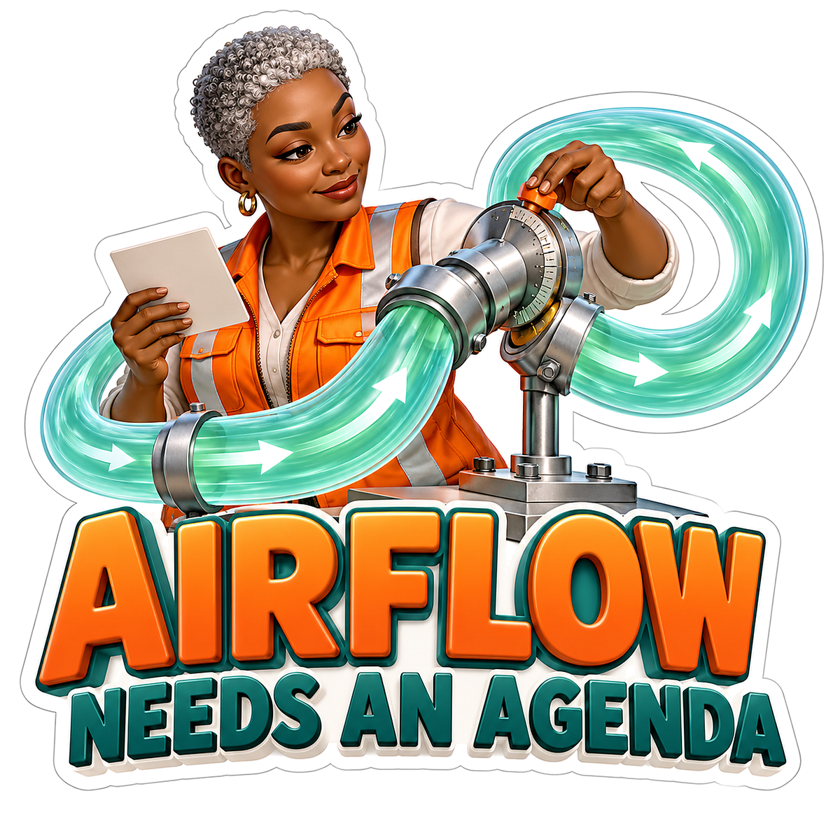 Woman Checking a Green Loop of Flowing Air Vinyl Decal Stickers