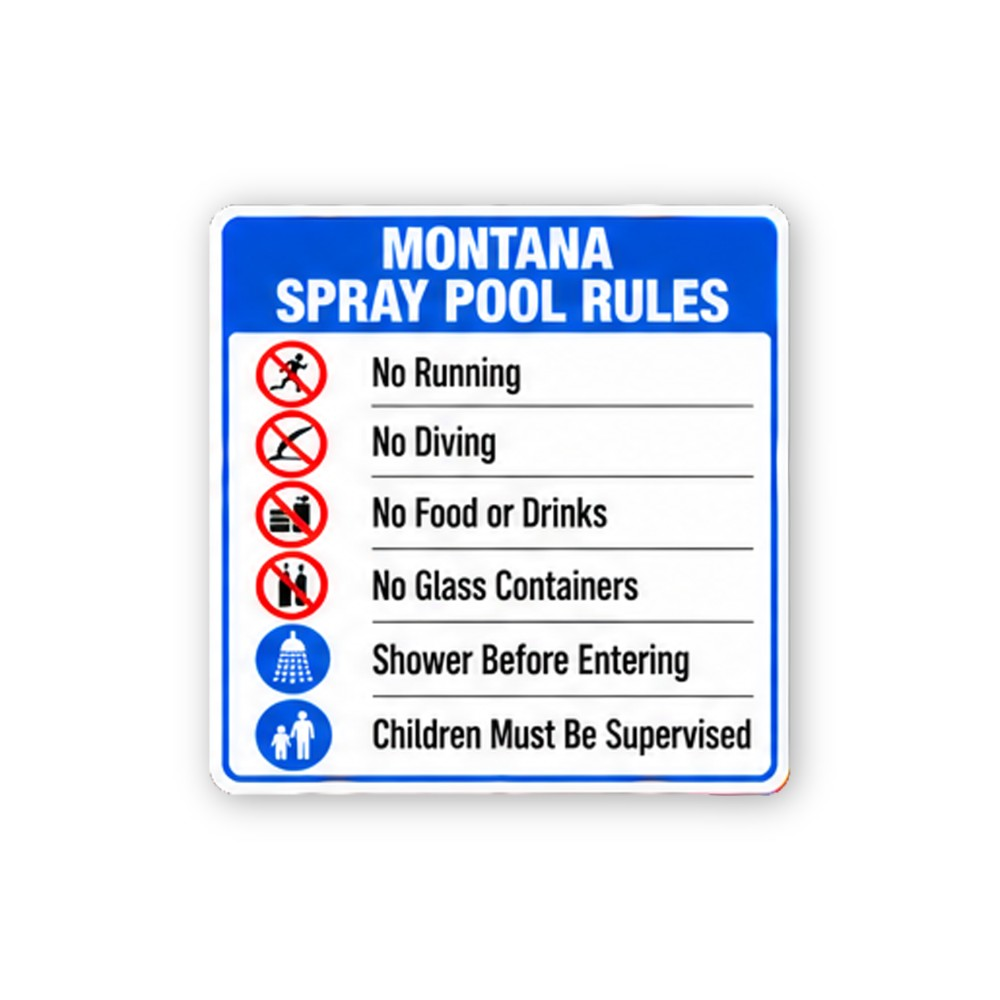 Blue Montana Spray Pool Rules Portrait Vinyl Decal Stickers