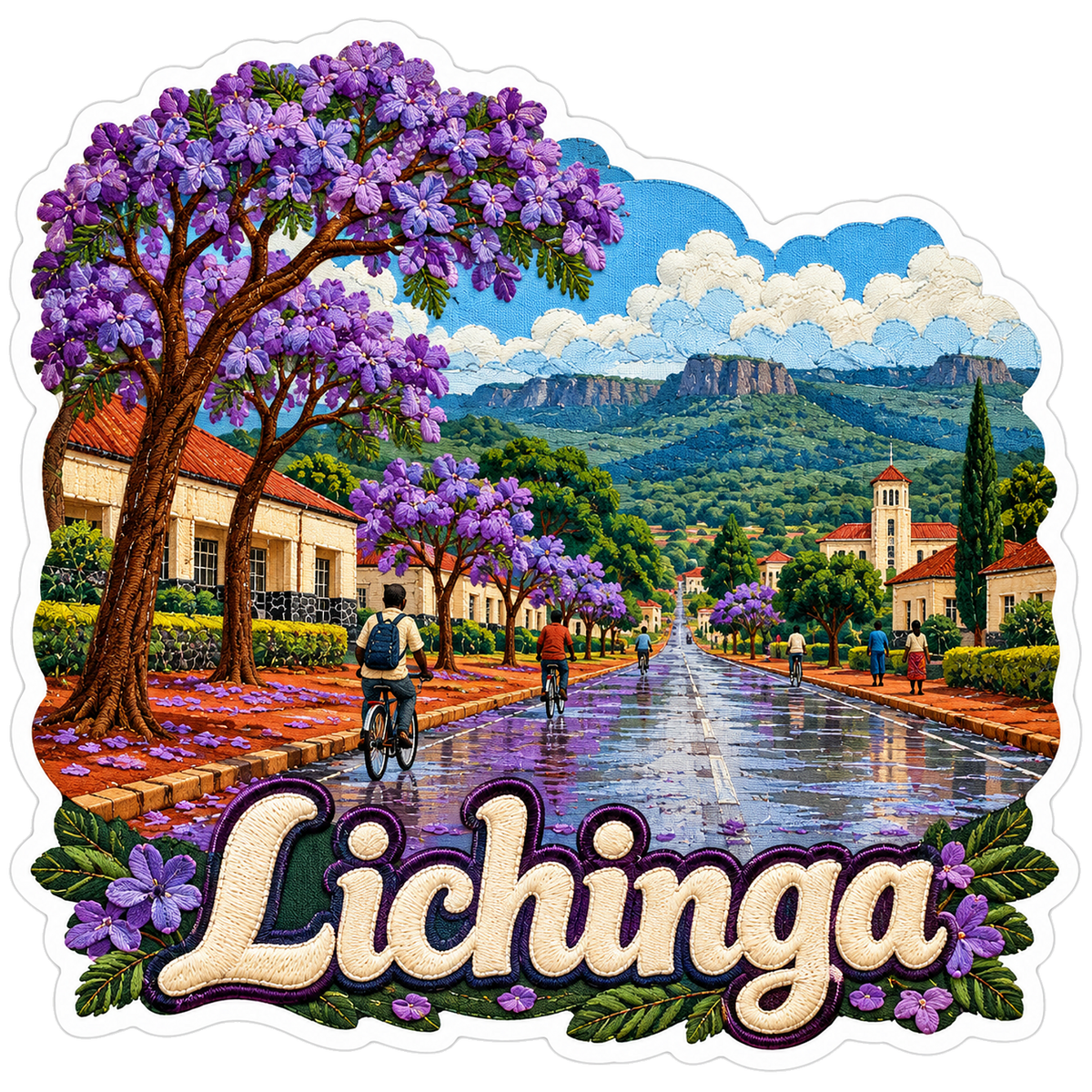 Lichinga Purple Trees and Rainy Street Art Vinyl Decal Stickers