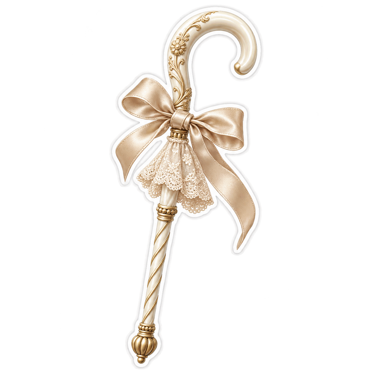 Ivory Parasol Handle Lace Bow Art Vinyl Decal Stickers