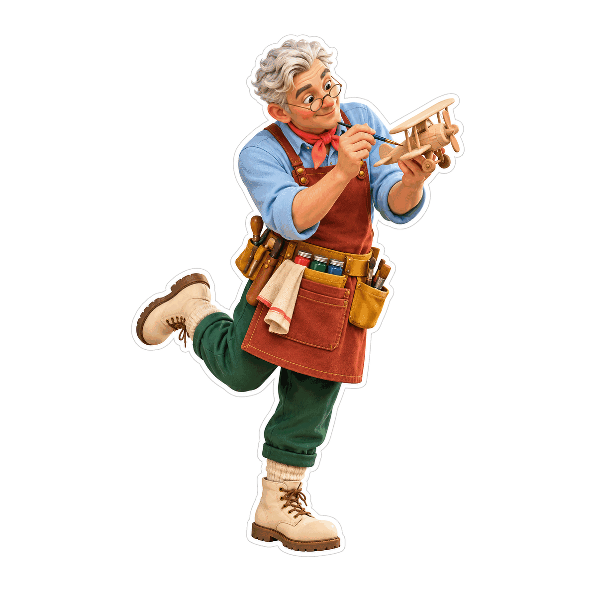 Gray Haired Carpenter Examining Wood Piece Art Vinyl Decal Stickers