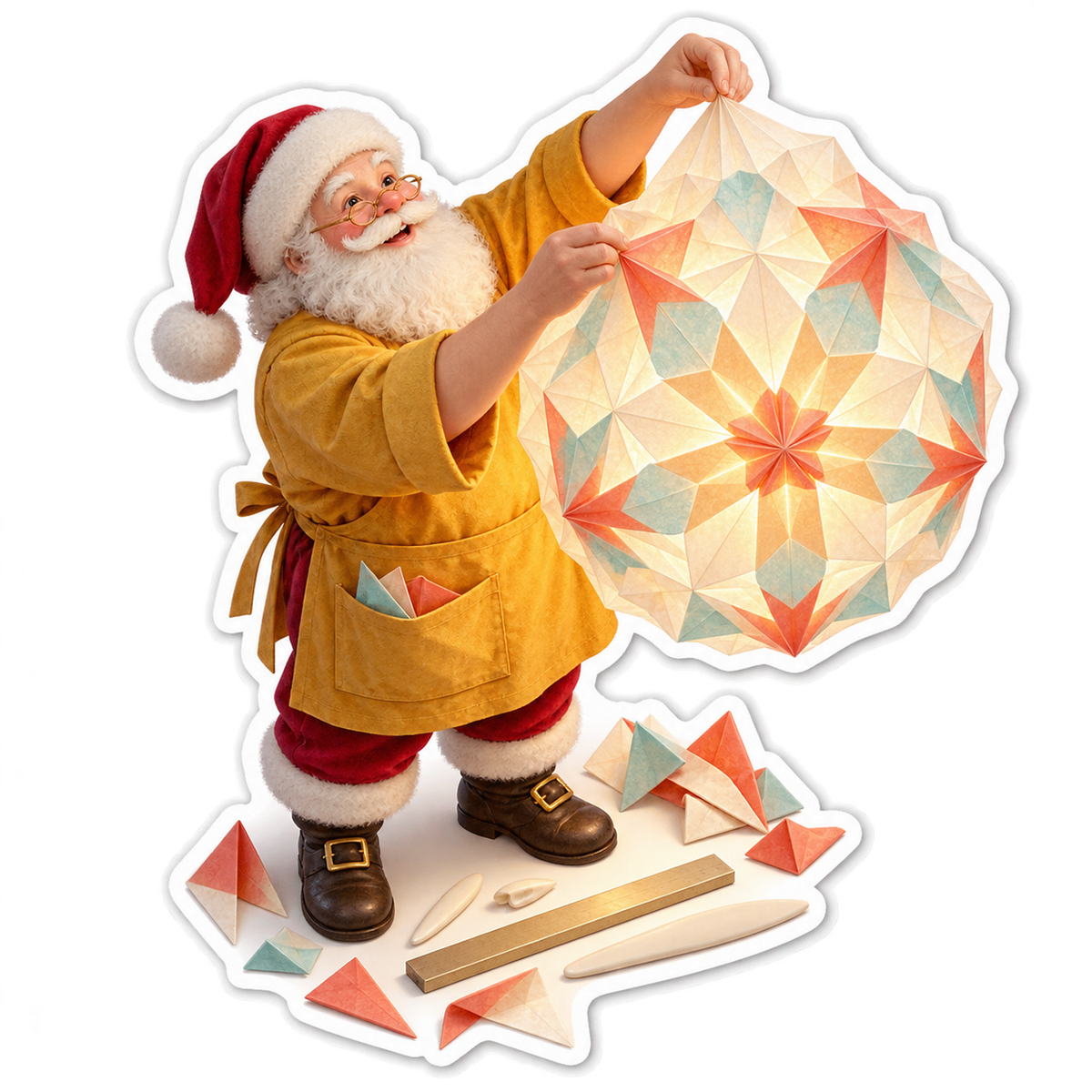 Santa Folding Geometric Paper Lantern Art Vinyl Decal Stickers