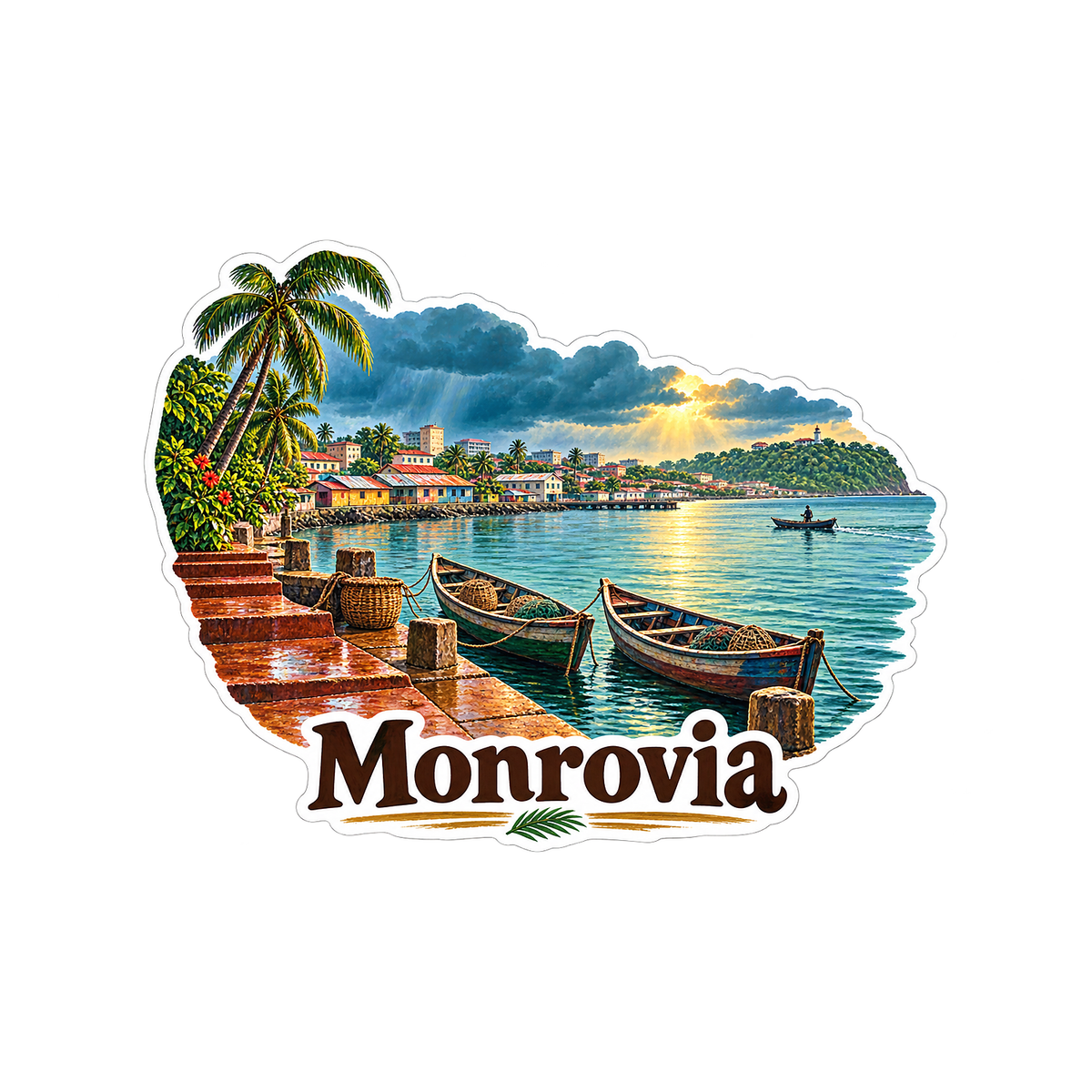 Monrovia River Boats after Rain Art Vinyl Decal Stickers