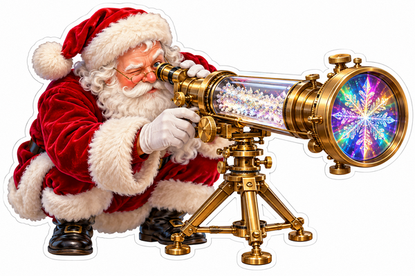 Santa Viewing a Rainbow through a Gold Telescope Vinyl Decal Stickers
