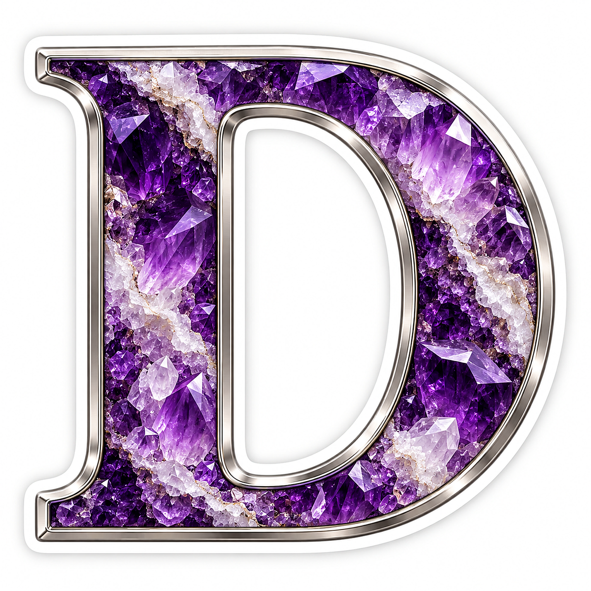 Purple Geode Letter D with Silver Edge Art Vinyl Decal Stickers