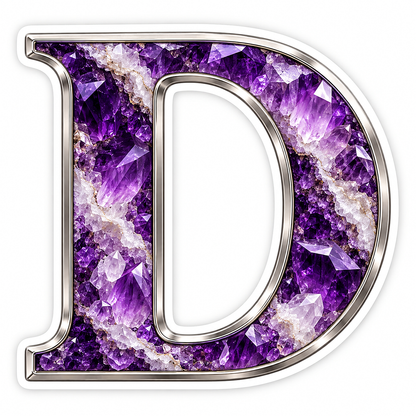 Purple Geode Letter D with Silver Edge Art Vinyl Decal Stickers