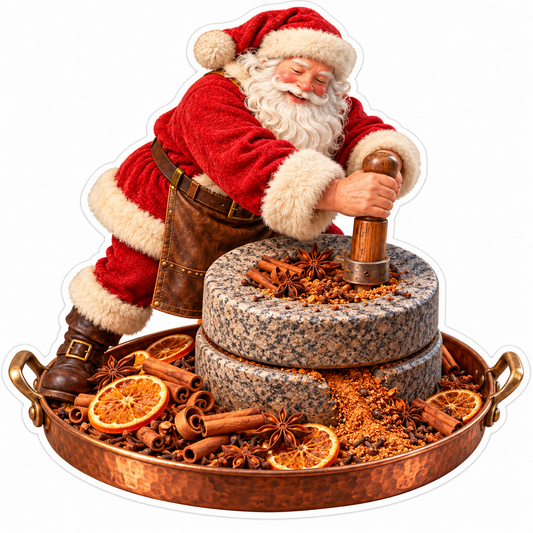 Santa Grinding Spices Round Stone Mill Vinyl Decal Stickers