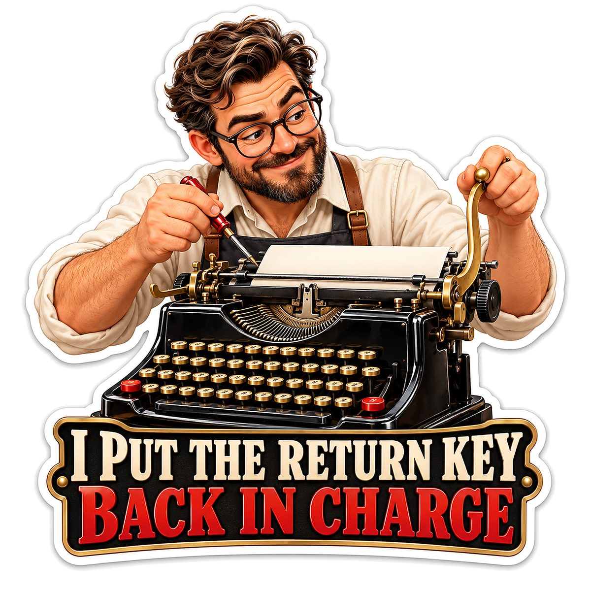 Craftsman Fixing a Black Typewriter Vinyl Decal Stickers