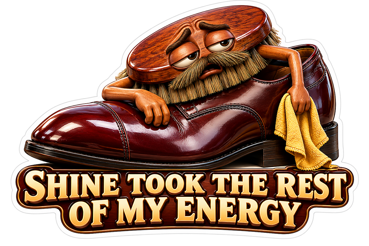 Brown Brush Mascot Resting on Burgundy Shoe Vinyl Decal Stickers