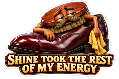 Brown Brush Mascot Resting on Burgundy Shoe Vinyl Decal Stickers