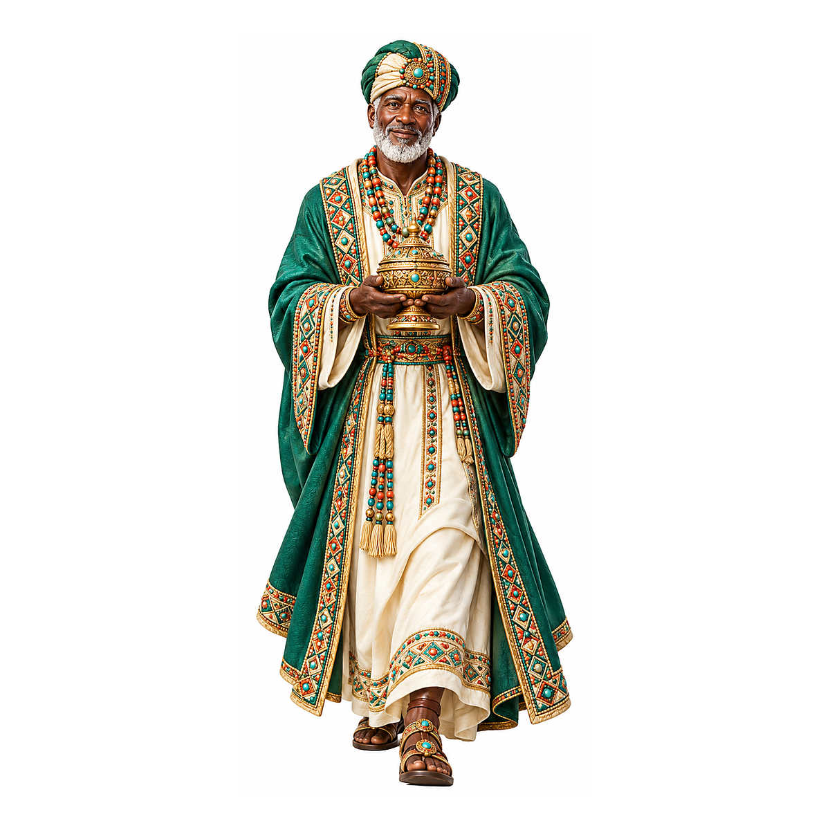 Green Robed Wise Man Holding Gold Bowl Art Vinyl Decal Stickers
