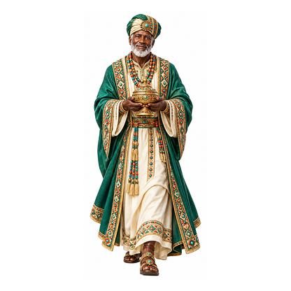 Green Robed Wise Man Holding Gold Bowl Art Vinyl Decal Stickers