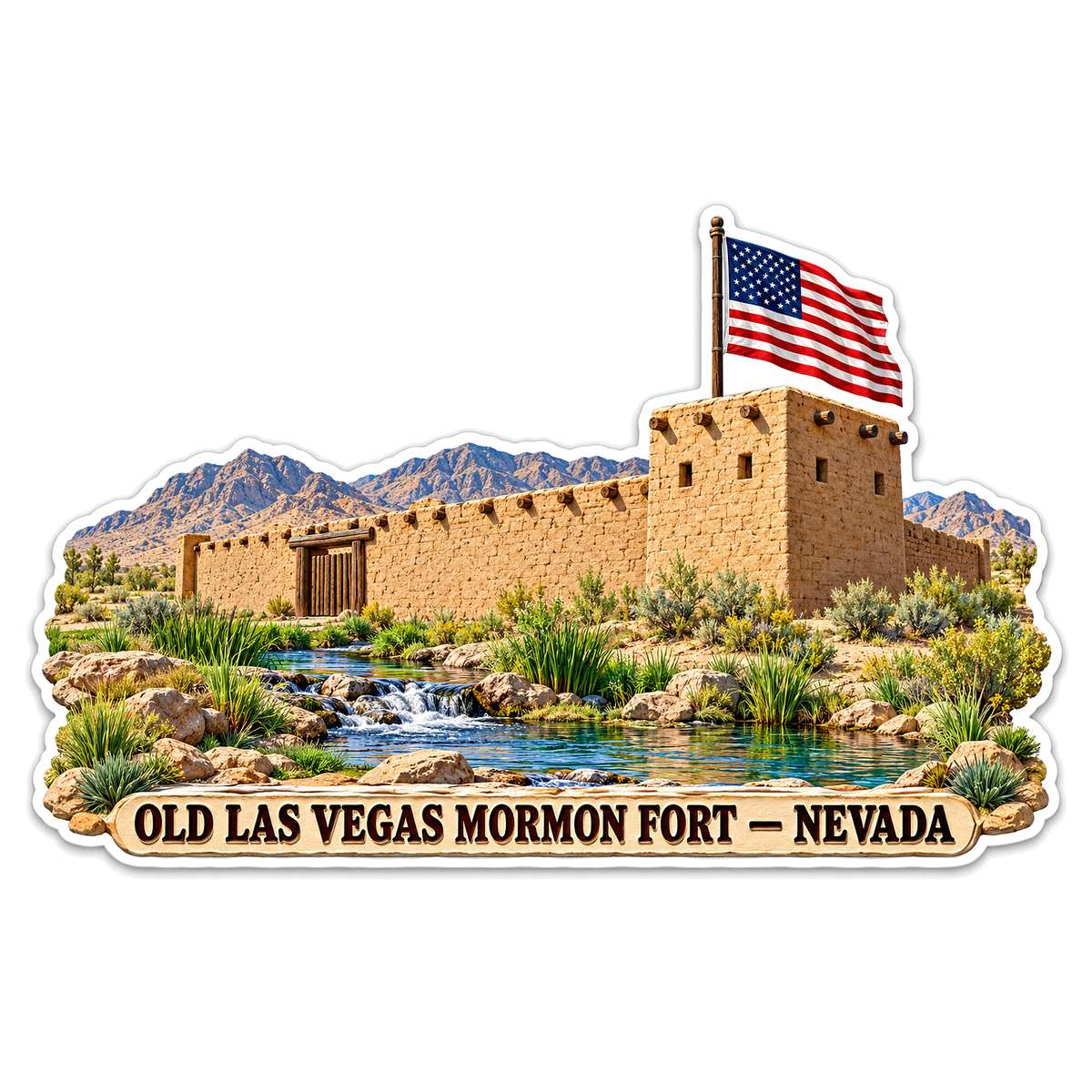 Old Las Vegas Fort Nevada Flag Scene Vinyl Decal Stickers