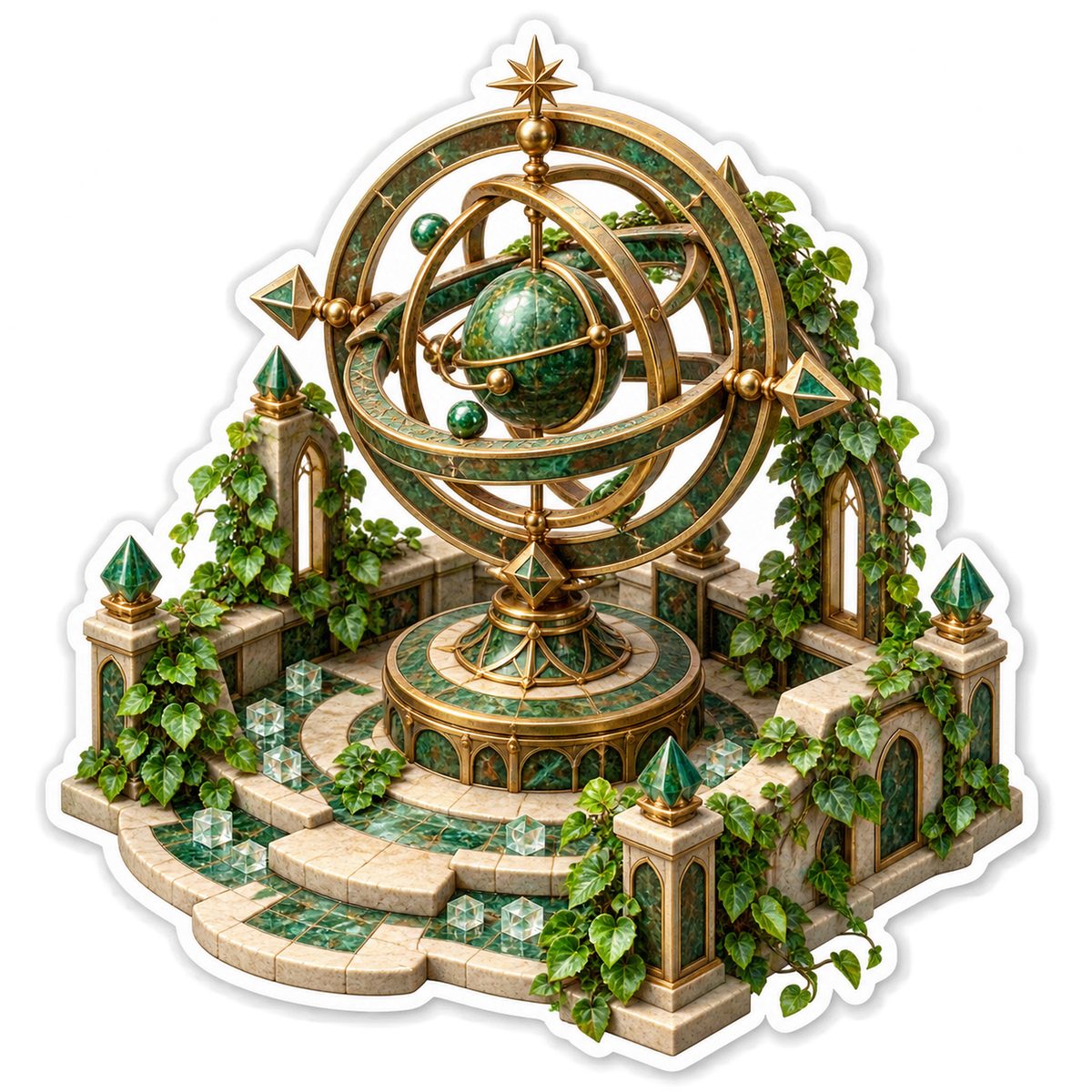 Golden Armillary Globe in Green Ivy Garden Vinyl Decal Stickers