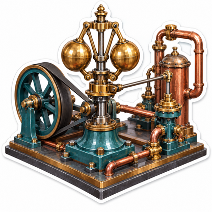 Brass Flyball Engine With Teal Wheel Art Vinyl Decal Stickers