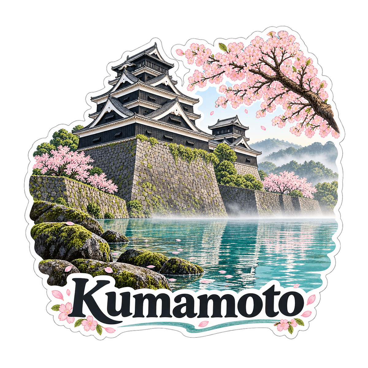Kumamoto Castle and Cherry Blossoms Art Vinyl Decal Stickers