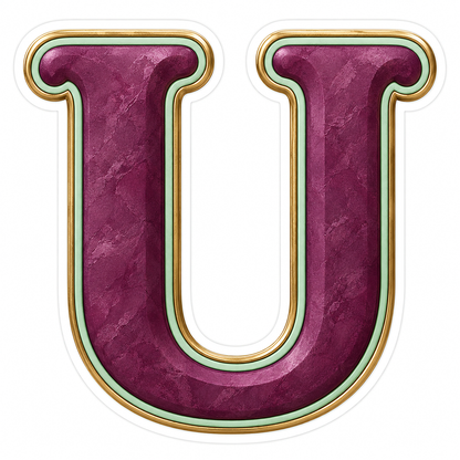 Plum Mottled Mint Gold Trim Letter U Vinyl Decal Stickers