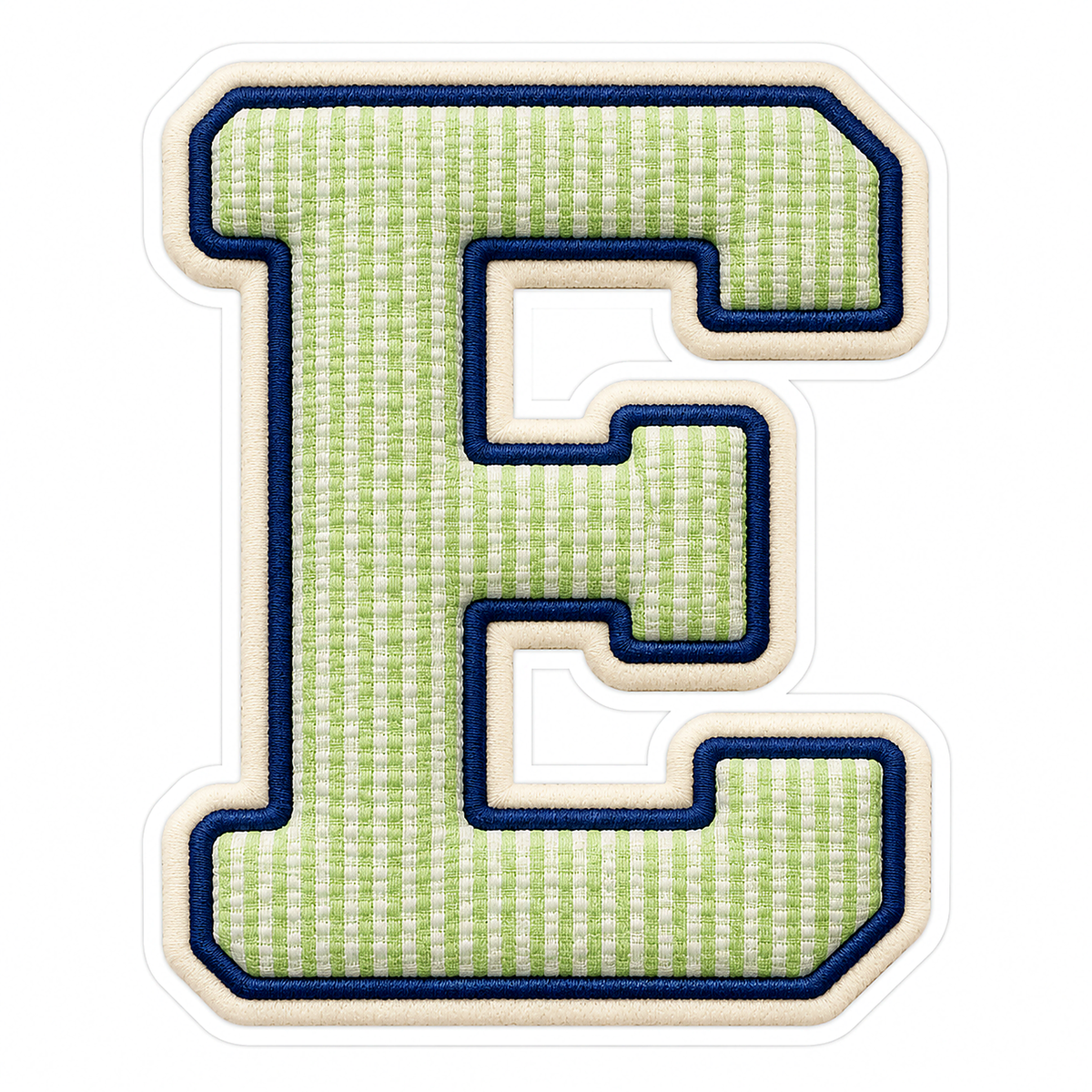 Pistachio Striped Letter E with Navy Stitching Vinyl Decal Stickers