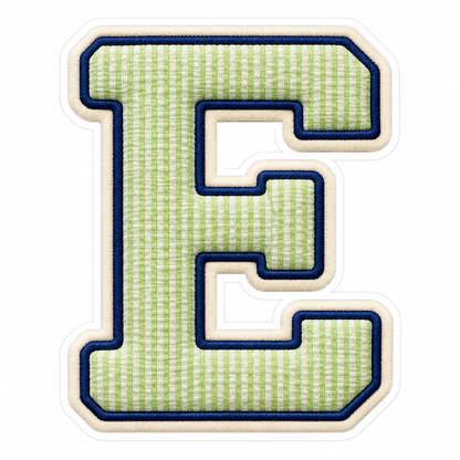 Pistachio Striped Letter E with Navy Stitching Vinyl Decal Stickers