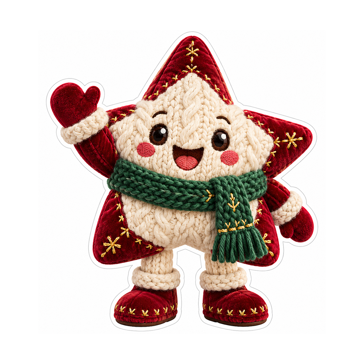 Knitted Star with Green Scarf Art Vinyl Decal Stickers